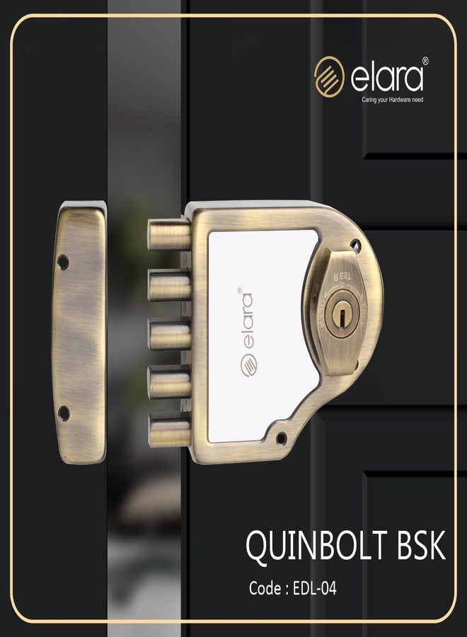 إلارا قفل باب Elara Quinbolt 2CK للباب الرئيسي، مناسب للأبواب ذات الفتحة اليمنى واليسرى، قفل باب خشبي يفتح من الداخل مع 4 مفاتيح نحاسية قابلة للعكس (Anitique، EDL-04، Quinbolt، Ultra Key) - Image 3